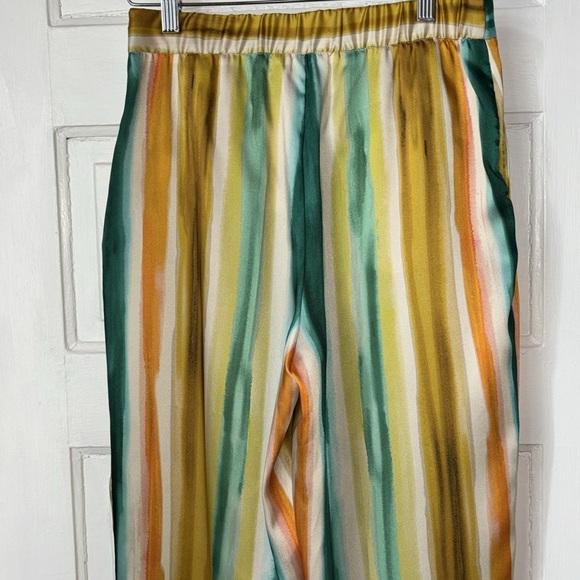 ZARA SATIN STRIPED HIGH RISE TROUSER STYLE PANTS - Picture 8 of 11